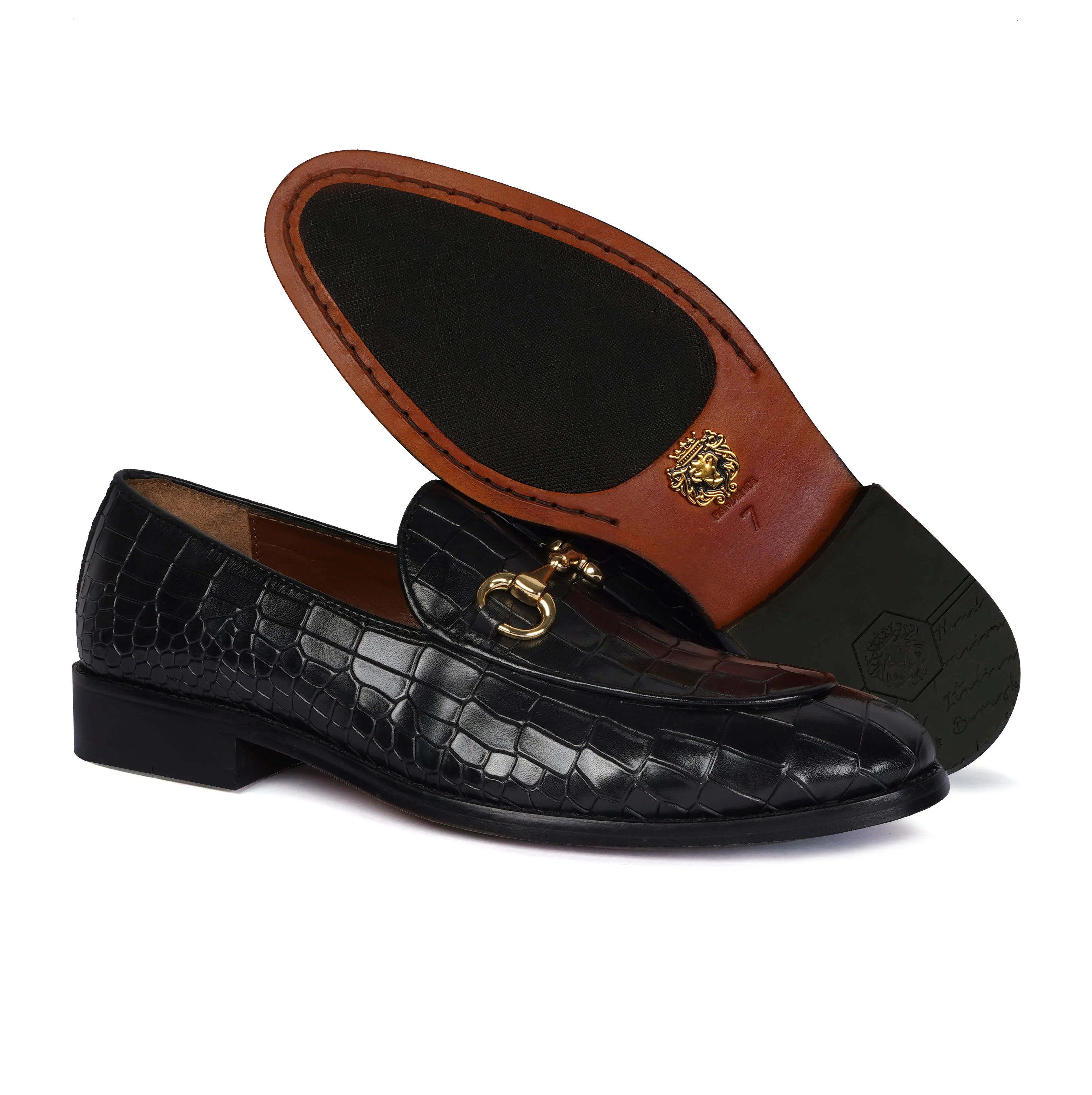 Black Full Deep Cut Leather Loafer With Horse-bit Buckle