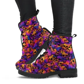 Combat Boots - Colorful Skulls | Vegan Leather Lace Up Boots, Handmade Lace Up Boots, Women's Boots, Men's Boots 9.5, Custom Shoes