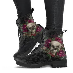 Combat Boots - Goth Shoes #24 | Gothic Lace, Skulls and Roses, Women's Black Hipster Boots, Vegan Leather, Women's Boots