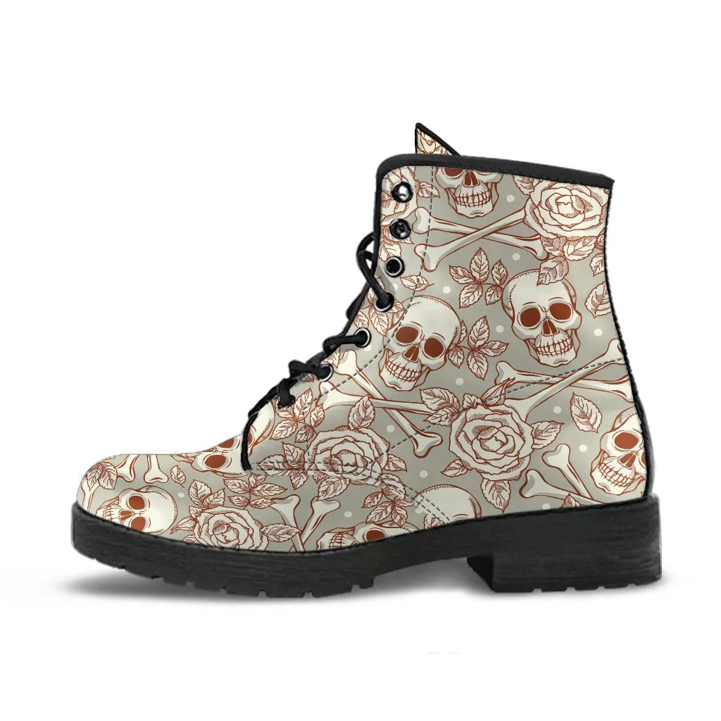 Combat Boots - Gothic Shoes #101 Skulls & Roses | Boho Shoes, Goth Boots, Gothic Boots, Vegan Leather Handmade Lace Up, Mens Pirate