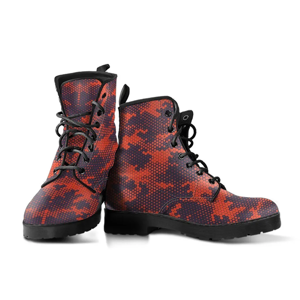Combat Boots - Red Camouflage Style | Red Boots, Boho Shoes, Handmade Lace Up Boots, Vegan Leather Lace Up Boots Women, 90s Boots