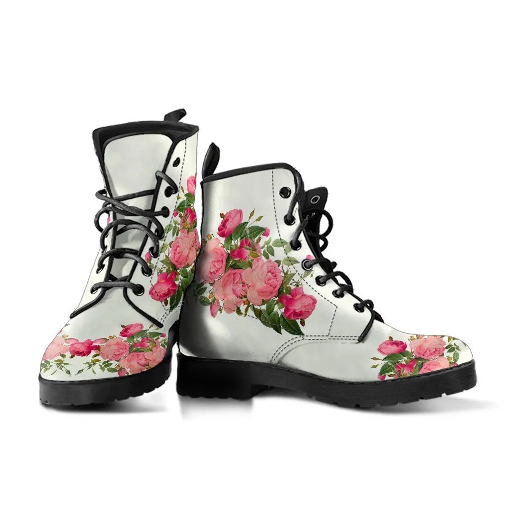 Combat Boots - Vintage Roses (Ivory) | Vegan Leather Lace Up Boots, Handmade Lace Up Boots, Women's Boots, Custom Shoes, Aesthetic Shoes