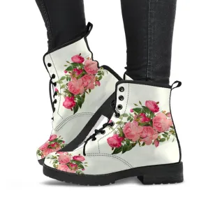 Combat Boots - Vintage Roses (Ivory) | Vegan Leather Lace Up Boots, Handmade Lace Up Boots, Women's Boots, Custom Shoes, Aesthetic Shoes