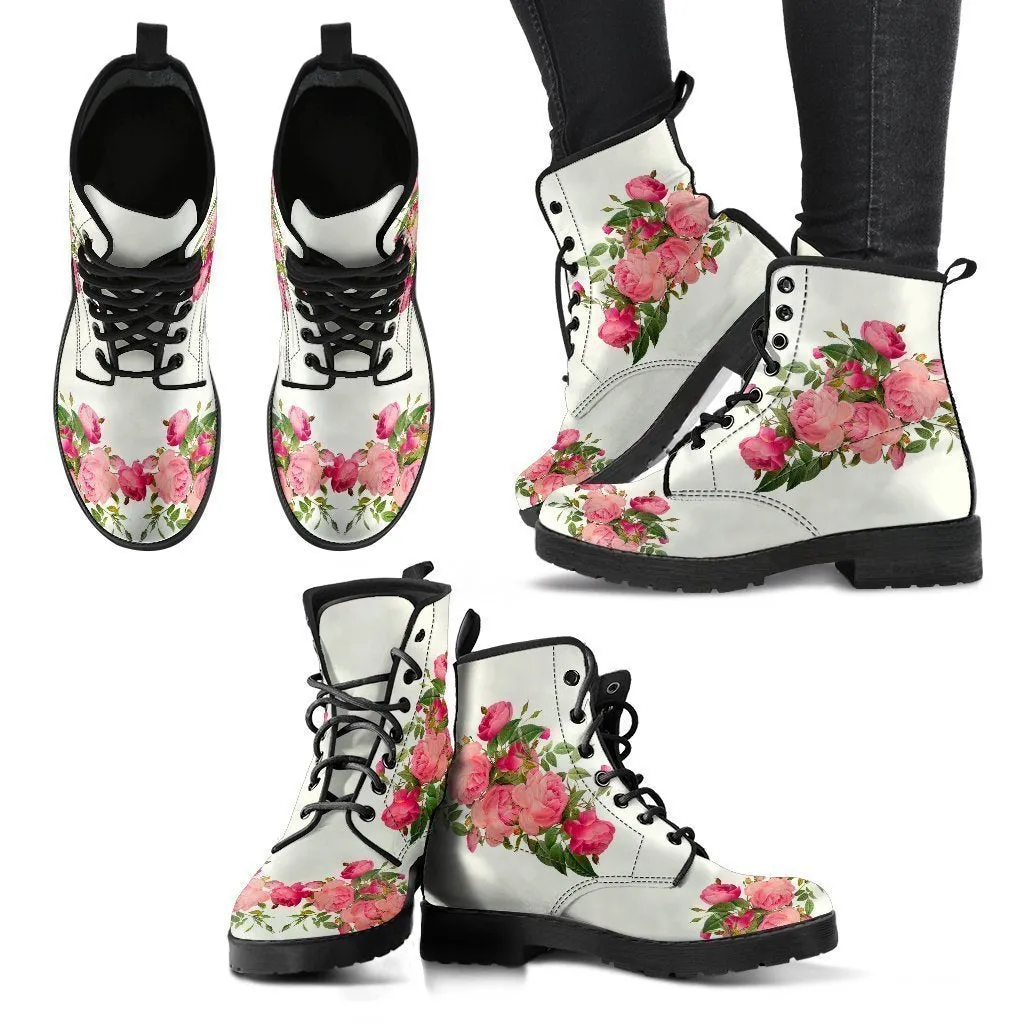 Combat Boots - Vintage Roses (Ivory) | Vegan Leather Lace Up Boots, Handmade Lace Up Boots, Women's Boots, Custom Shoes, Aesthetic Shoes