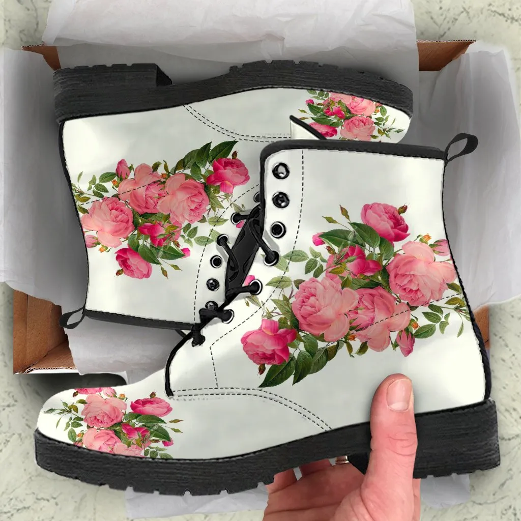 Combat Boots - Vintage Roses (Ivory) | Vegan Leather Lace Up Boots, Handmade Lace Up Boots, Women's Boots, Custom Shoes, Aesthetic Shoes