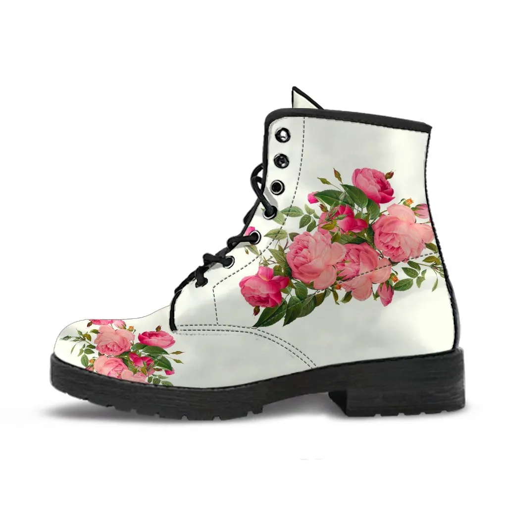 Combat Boots - Vintage Roses (Ivory) | Vegan Leather Lace Up Boots, Handmade Lace Up Boots, Women's Boots, Custom Shoes, Aesthetic Shoes