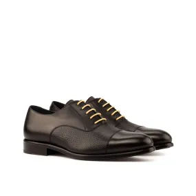 DapperFam Rafael in Black Men's Italian Leather & Italian Pebble Grain Leather Oxford