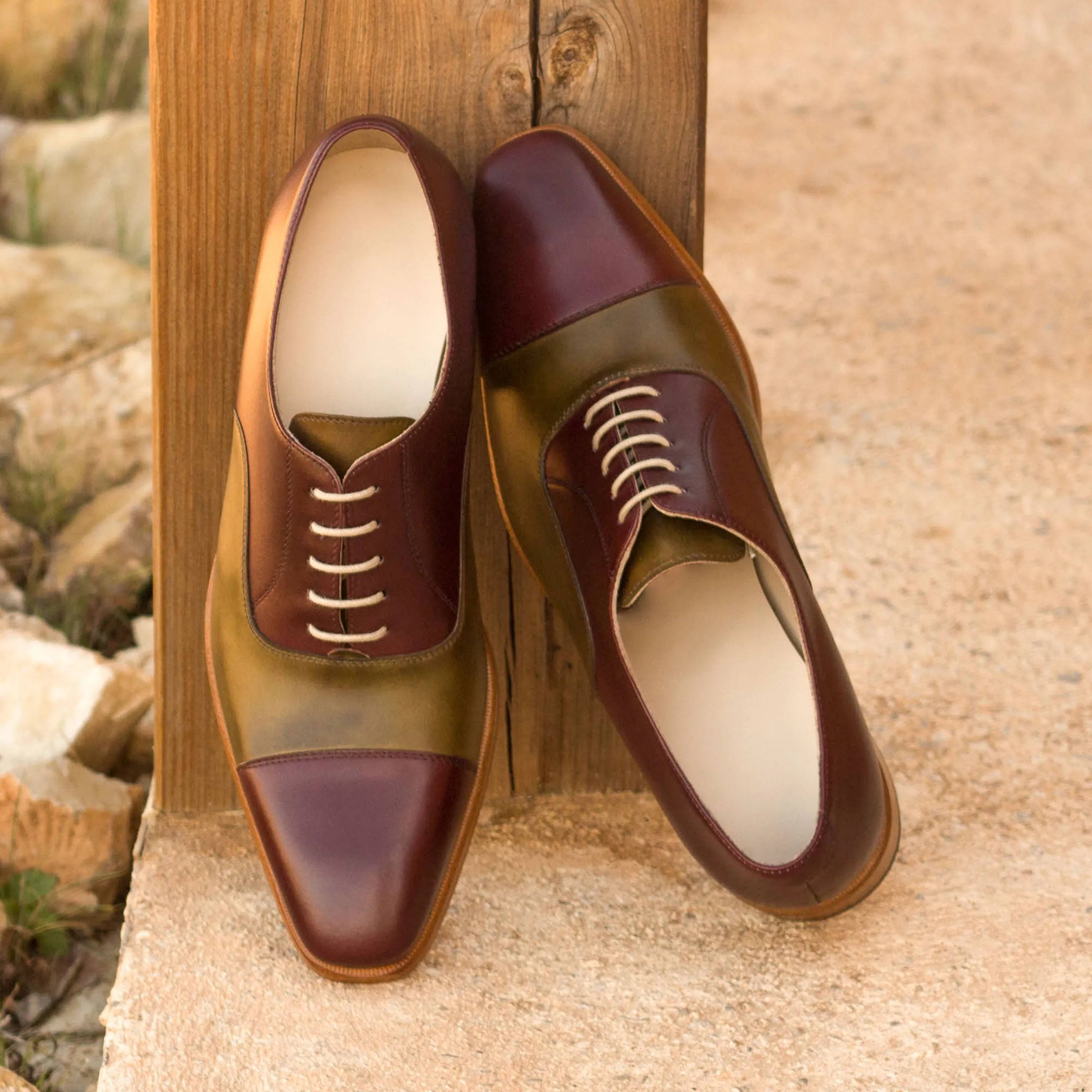 DapperFam Rafael in Burgundy / Olive Men's Italian Leather Oxford