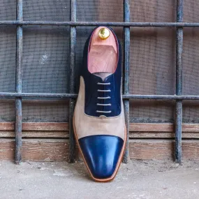 DapperFam Rafael in Navy / Sand Men's Lux Suede & Italian Leather Oxford
