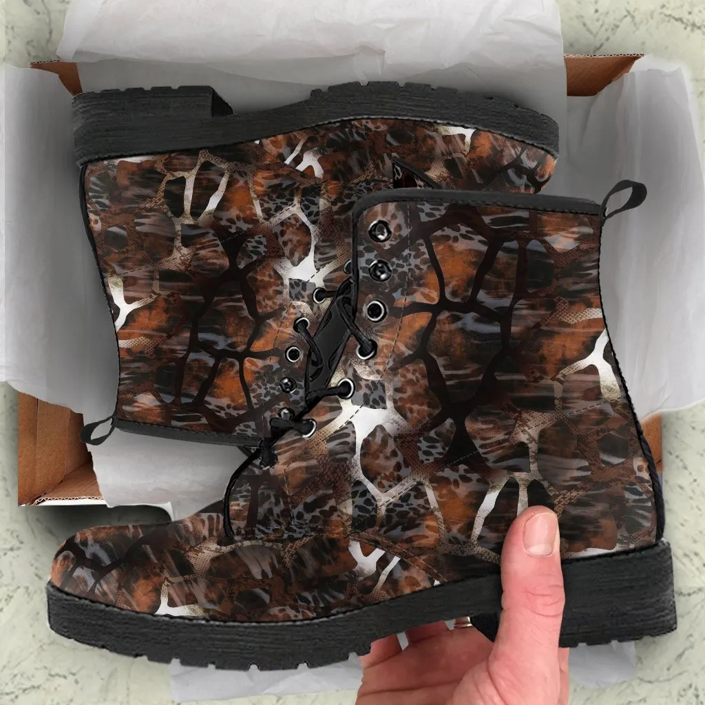 Fashion Combat Boots - Distressed Animal Print #105 | Vegan Leather, Vegan Shoes, Custom Shoes Women, Women's Boots, Unisex Boots, Safari
