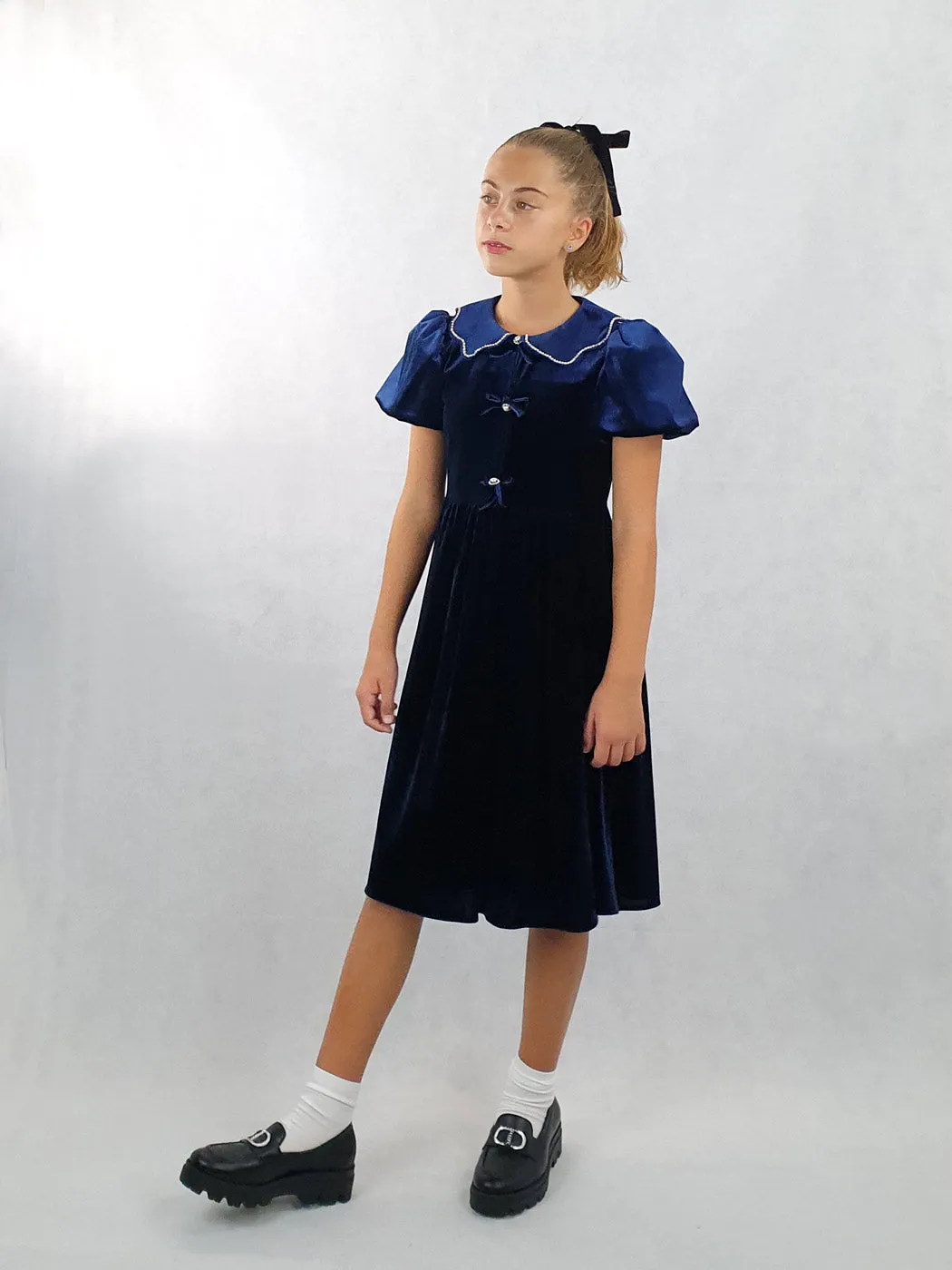 Girl's velvet dress with rhinestones - MANILLA Blue