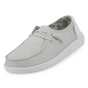 Hey Dude Wendy Stretch Sparkling White Fashion Canvas Womens Lace Up Flat Loafers