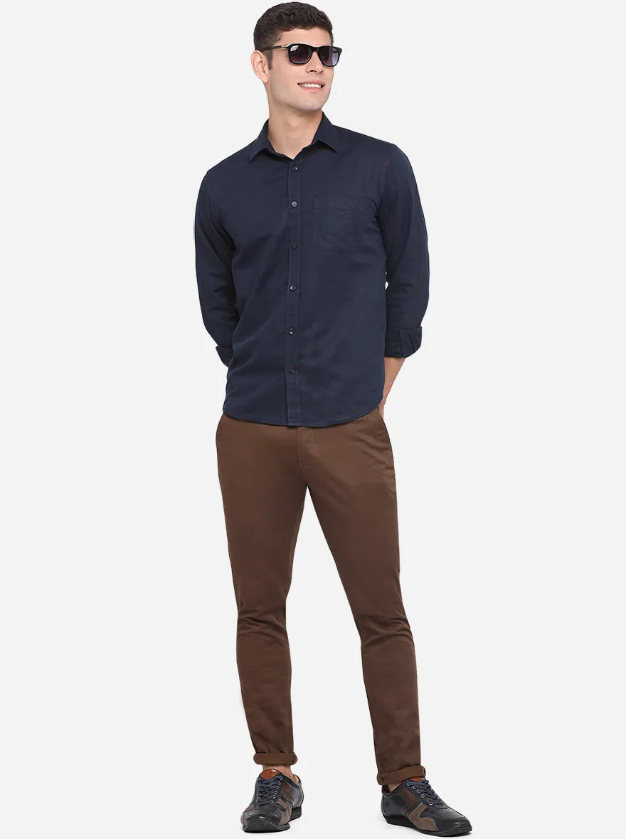 Iris Black Solid Slim Fit Casual Shirt | Greenfibre