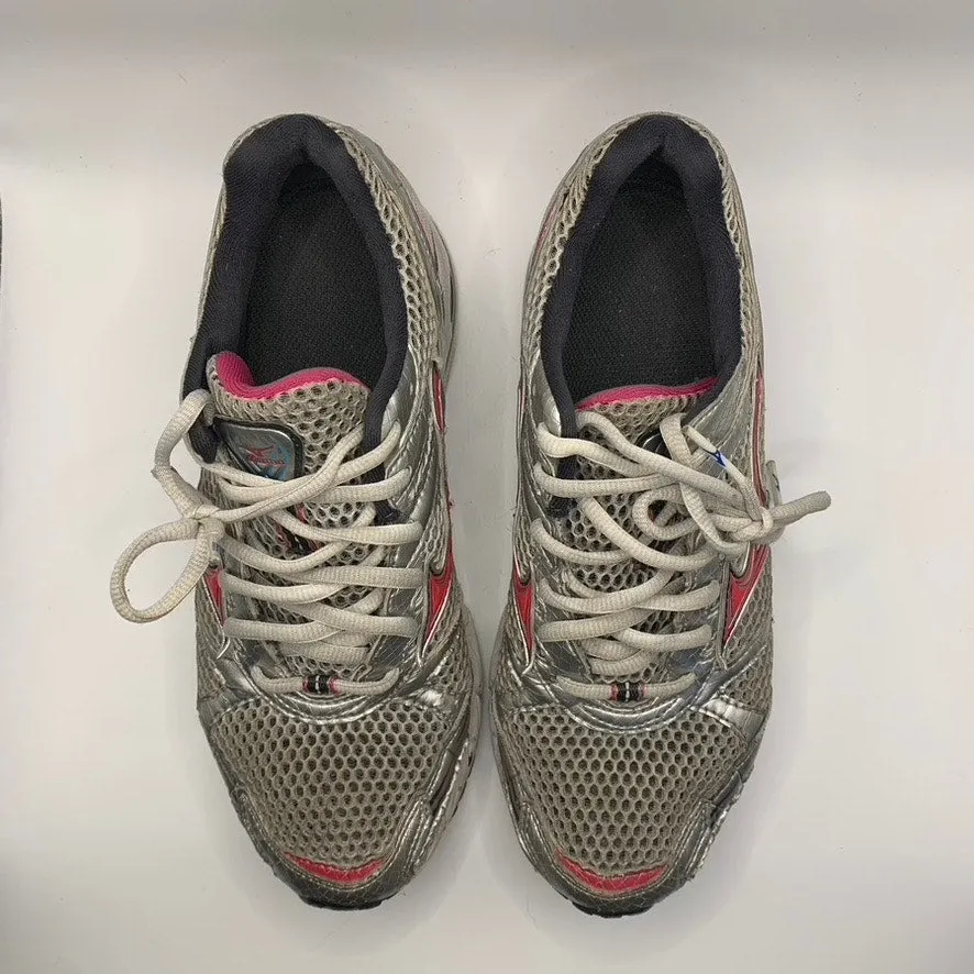 MIZUNO Women's Gray Metallic/Pink Wave Rider Mesh Lace-Up Sneakers SZ 7