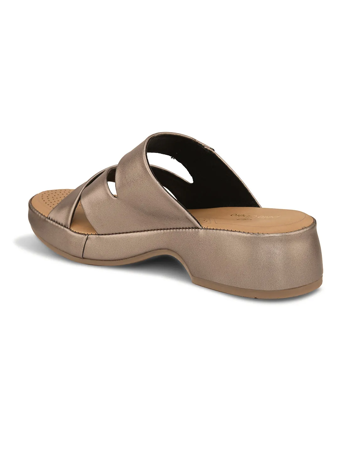 Pelle Albero Grey Faux Leather Slip on Extra Padding Comfortable Sandal For Women
