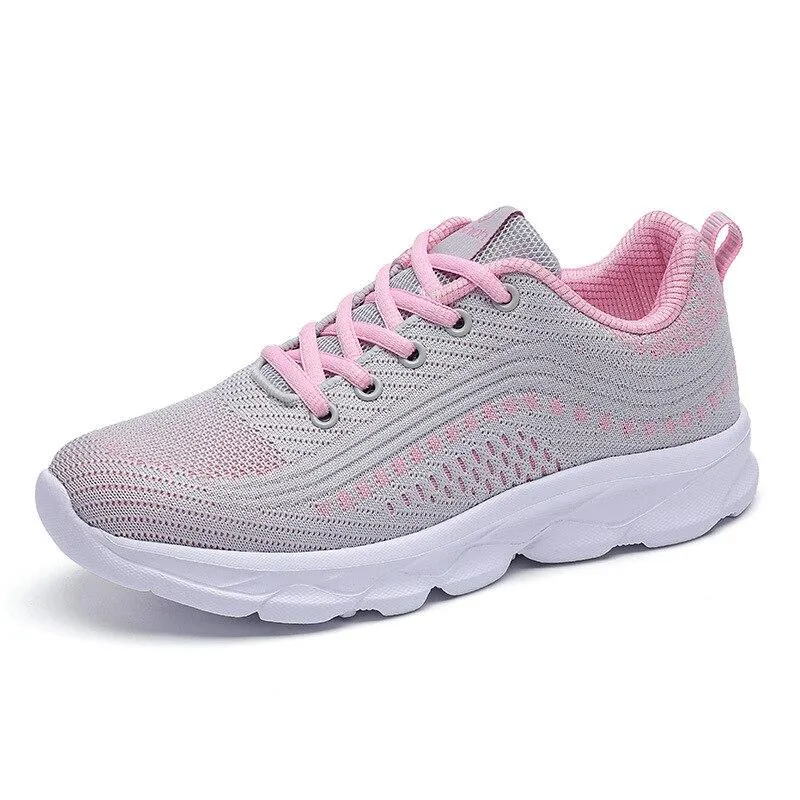 platform lace-up mesh breathable comfortable casual shoes women sneakers plus size 2021