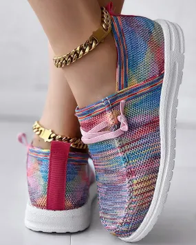 Rainbow Colorblock Lace-up Slip-On Loafers