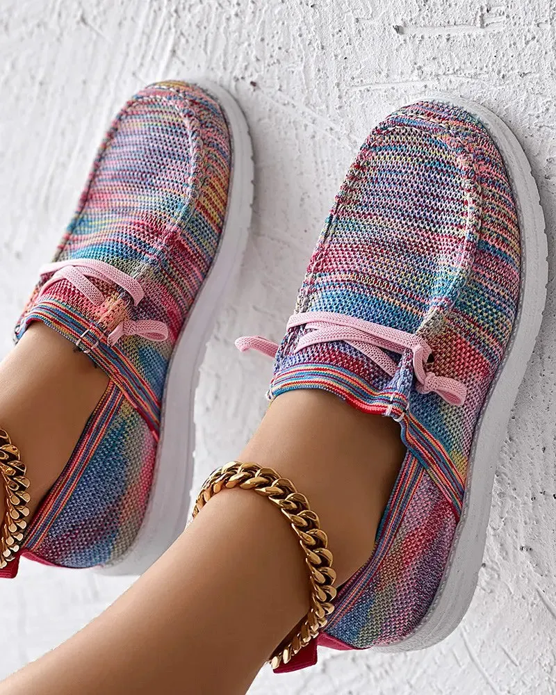 Rainbow Colorblock Lace-up Slip-On Loafers