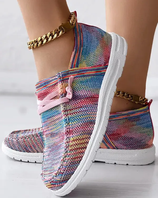 Rainbow Colorblock Lace-up Slip-On Loafers