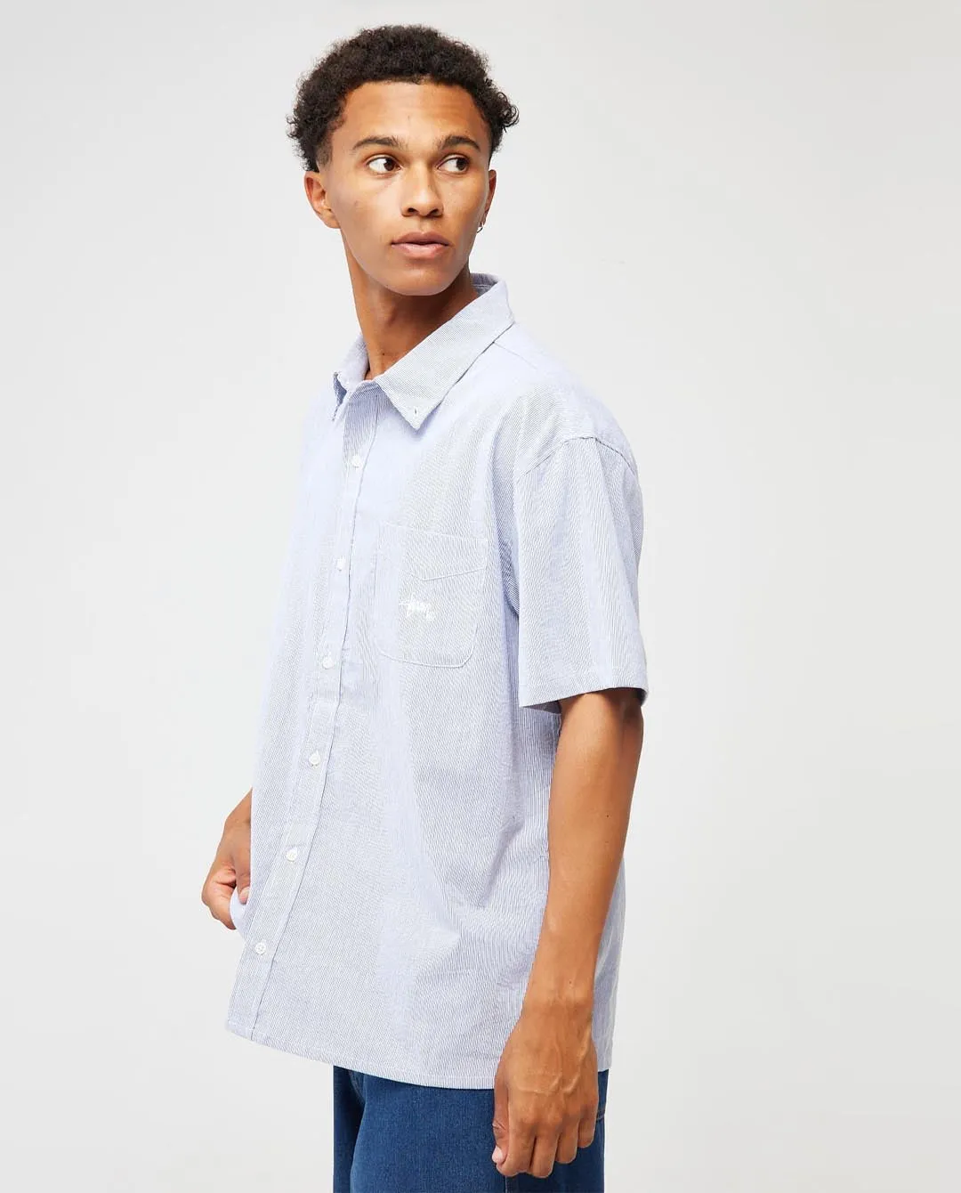 S/Double - Oxford Classic Shirt - White/Blue Stripe