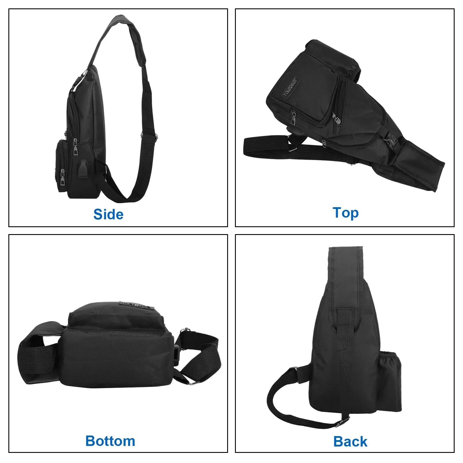 Waterproof Sling Backpack Chest Bag with USB Charging Hole for Hiking or Travel