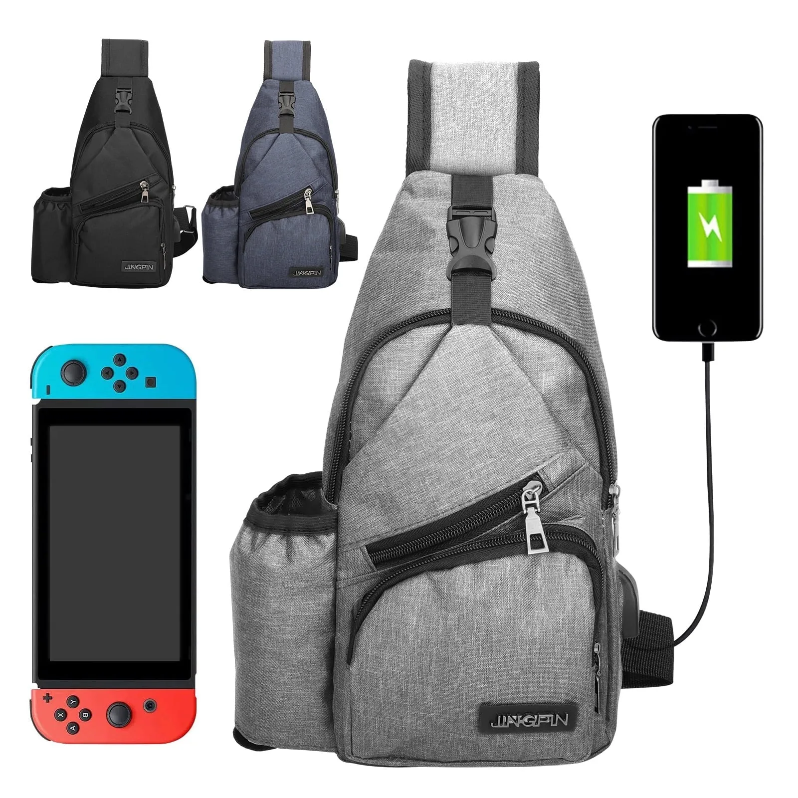 Waterproof Sling Backpack Chest Bag with USB Charging Hole for Hiking or Travel