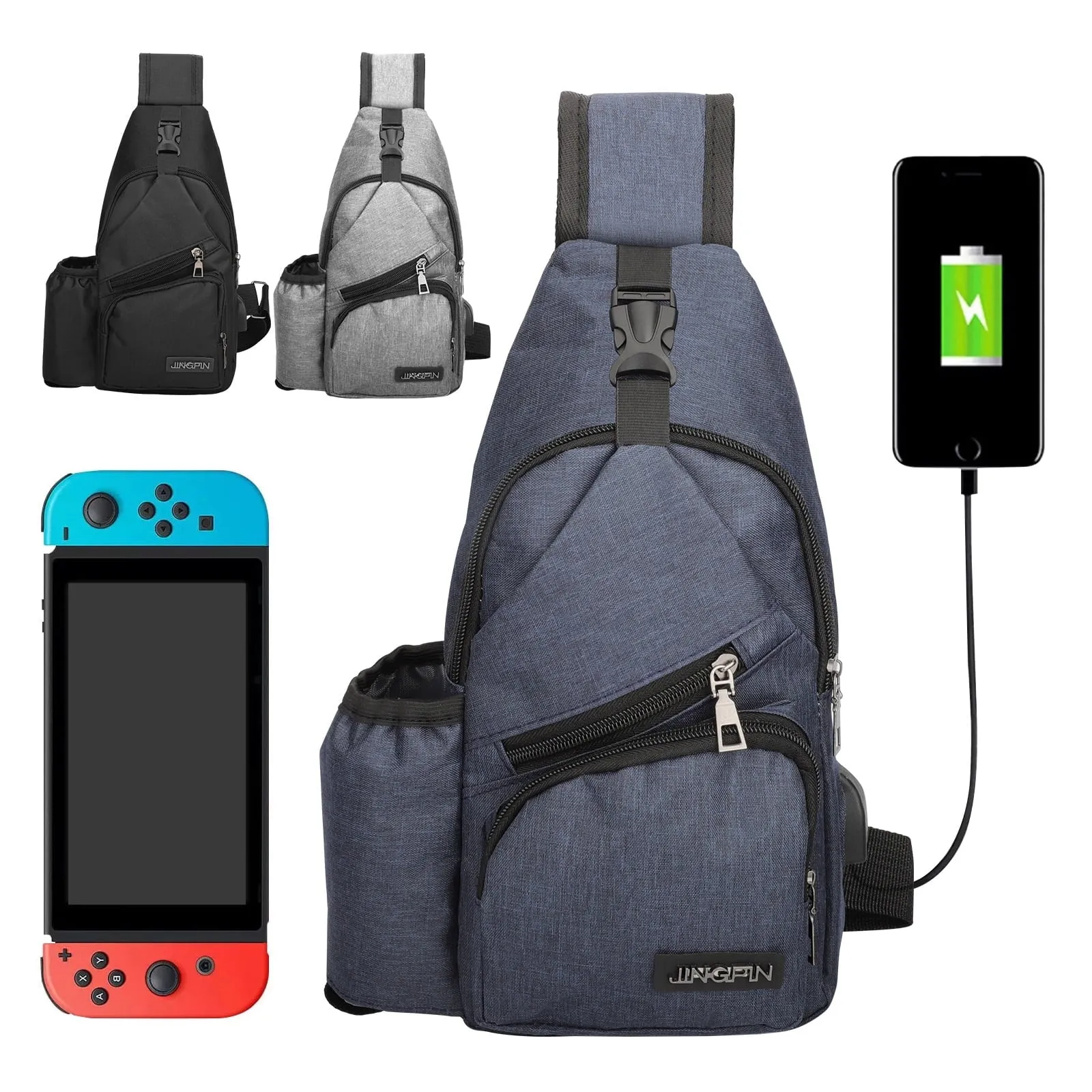 Waterproof Sling Backpack Chest Bag with USB Charging Hole for Hiking or Travel