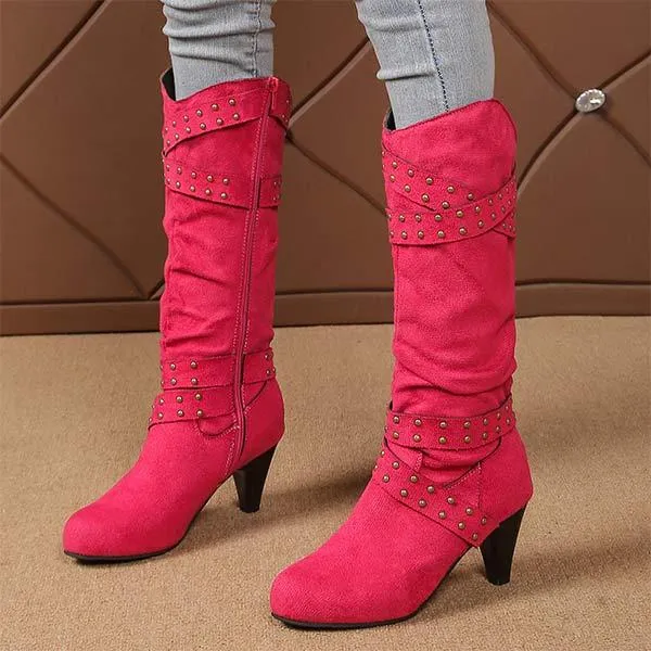 Women's High-Cut Vintage Western Studded Cowboy Boots 18078205C